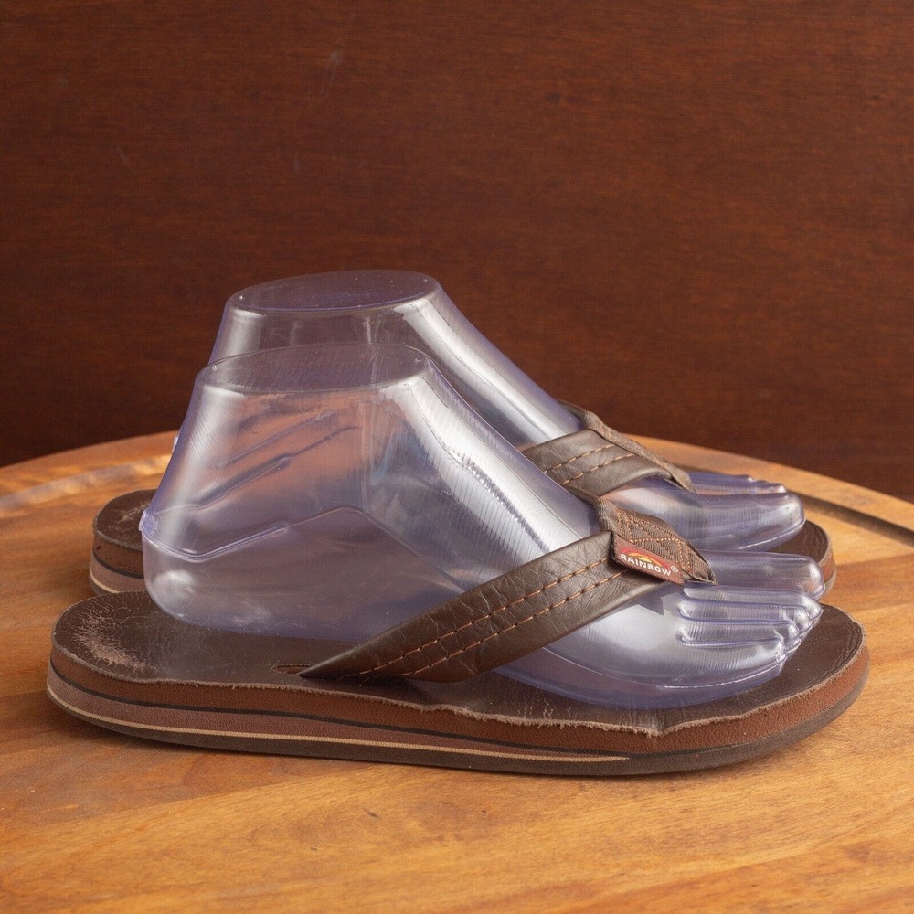 Rainbow Leather Slip On Flip Flop Sandal Shoes Womens Size L 7.5-8.5 Brown